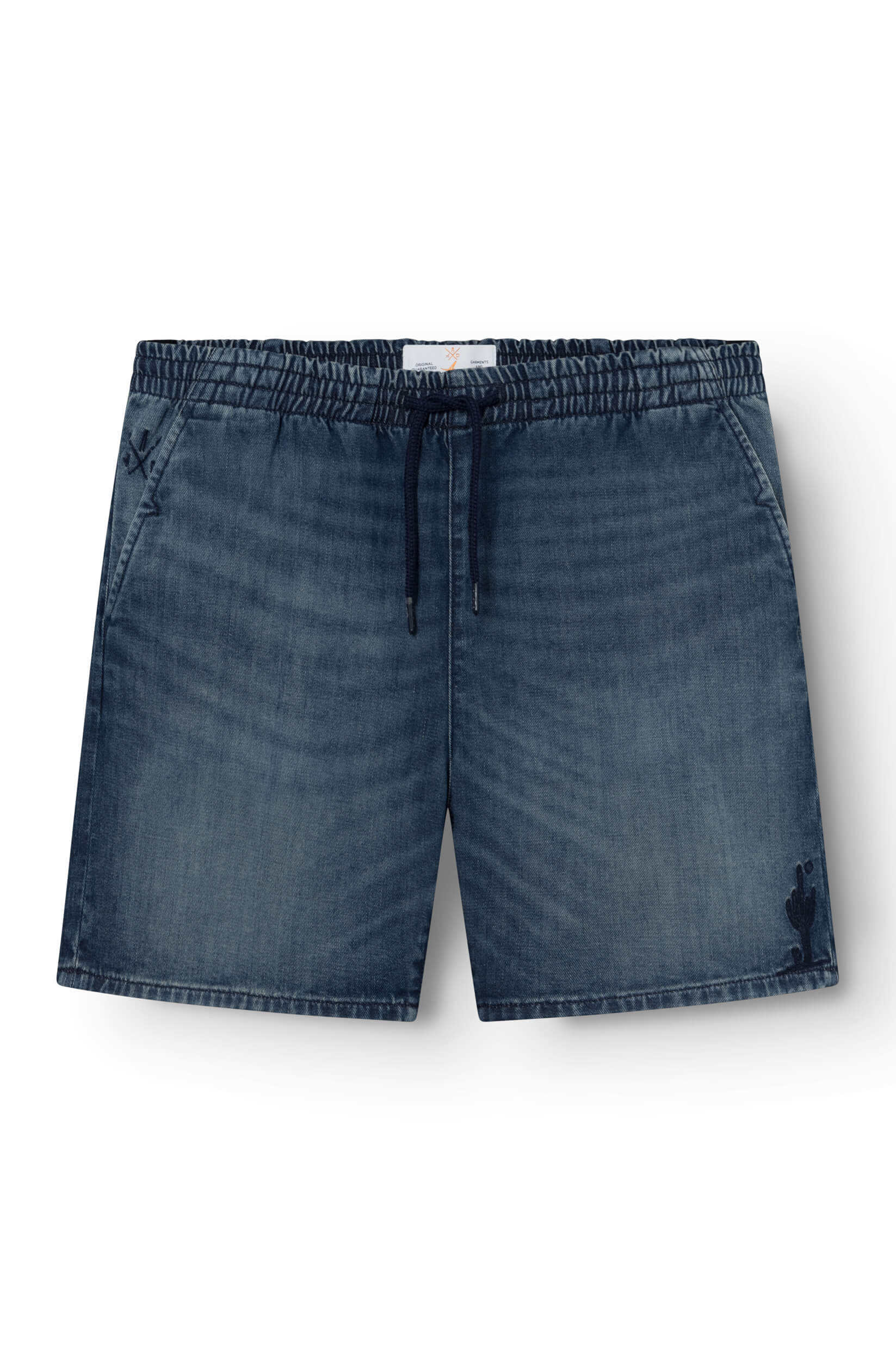 bermuda en jeans bleu avec un motif cactus sur la hanche