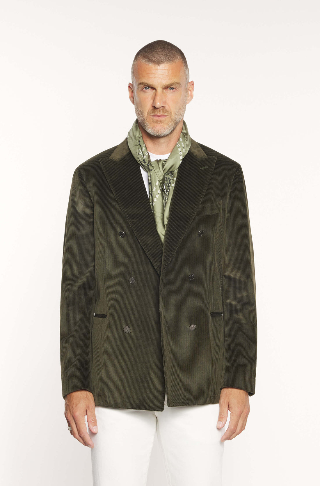 AD 152 - Veste croisée en velours côtelé cachemire kaki