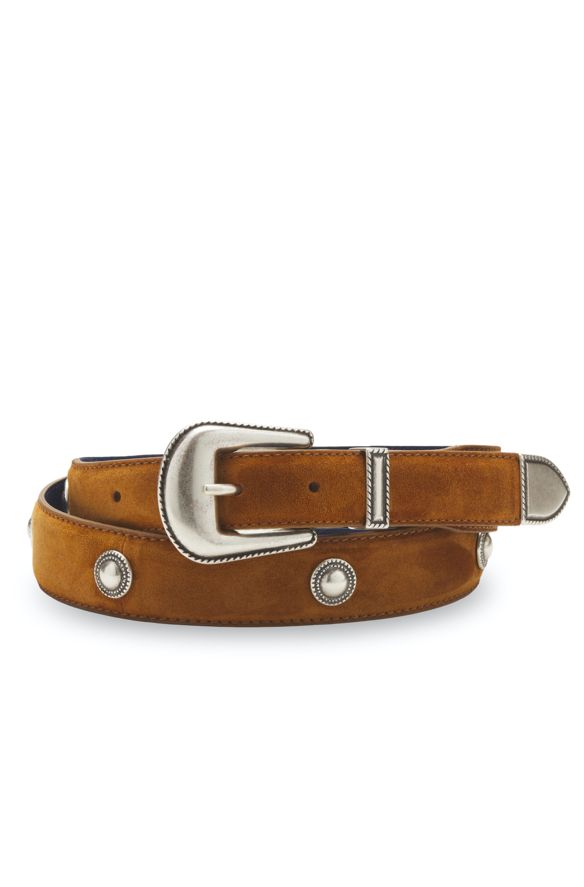 ceinture cognac cuir suede boucle et clous argent