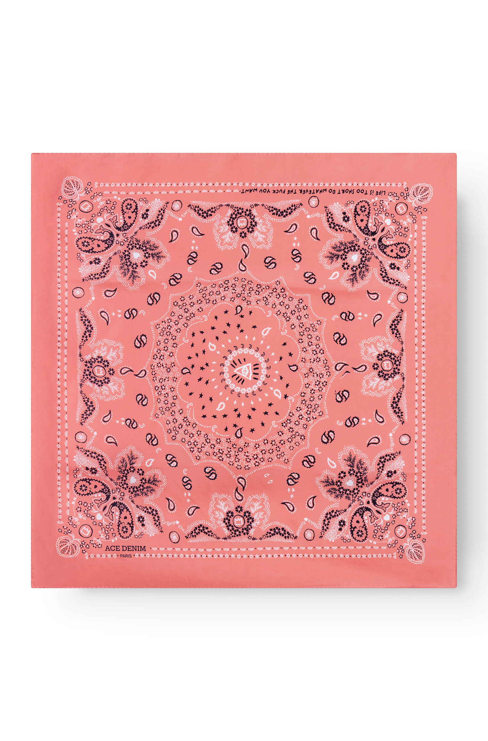 Foulard en soie corail à motif bandana
