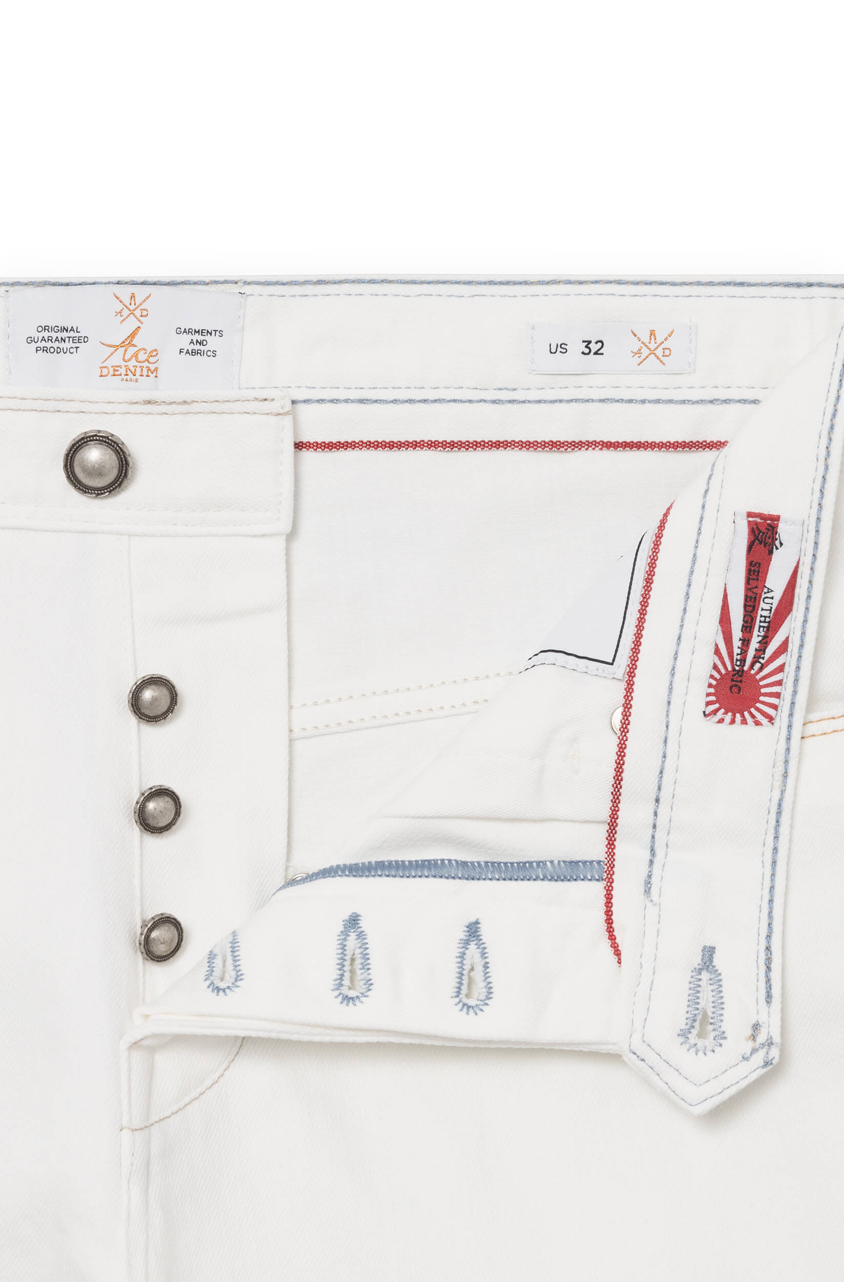 Braguette à boutons en métal avec étiquette rouge Japanese Fabric