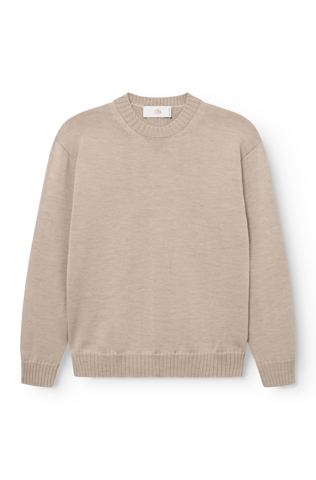 Pull à col rond en laine mérinos beige fabriqué en france