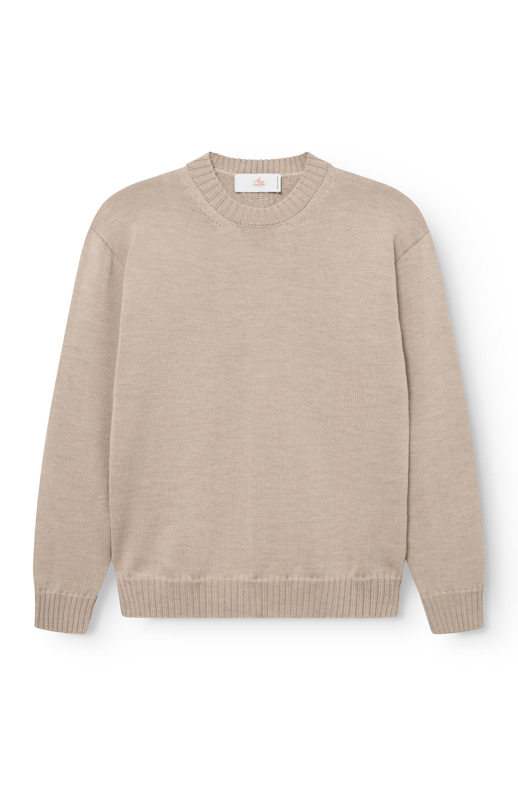 Pull à col rond en laine mérinos beige fabriqué en france