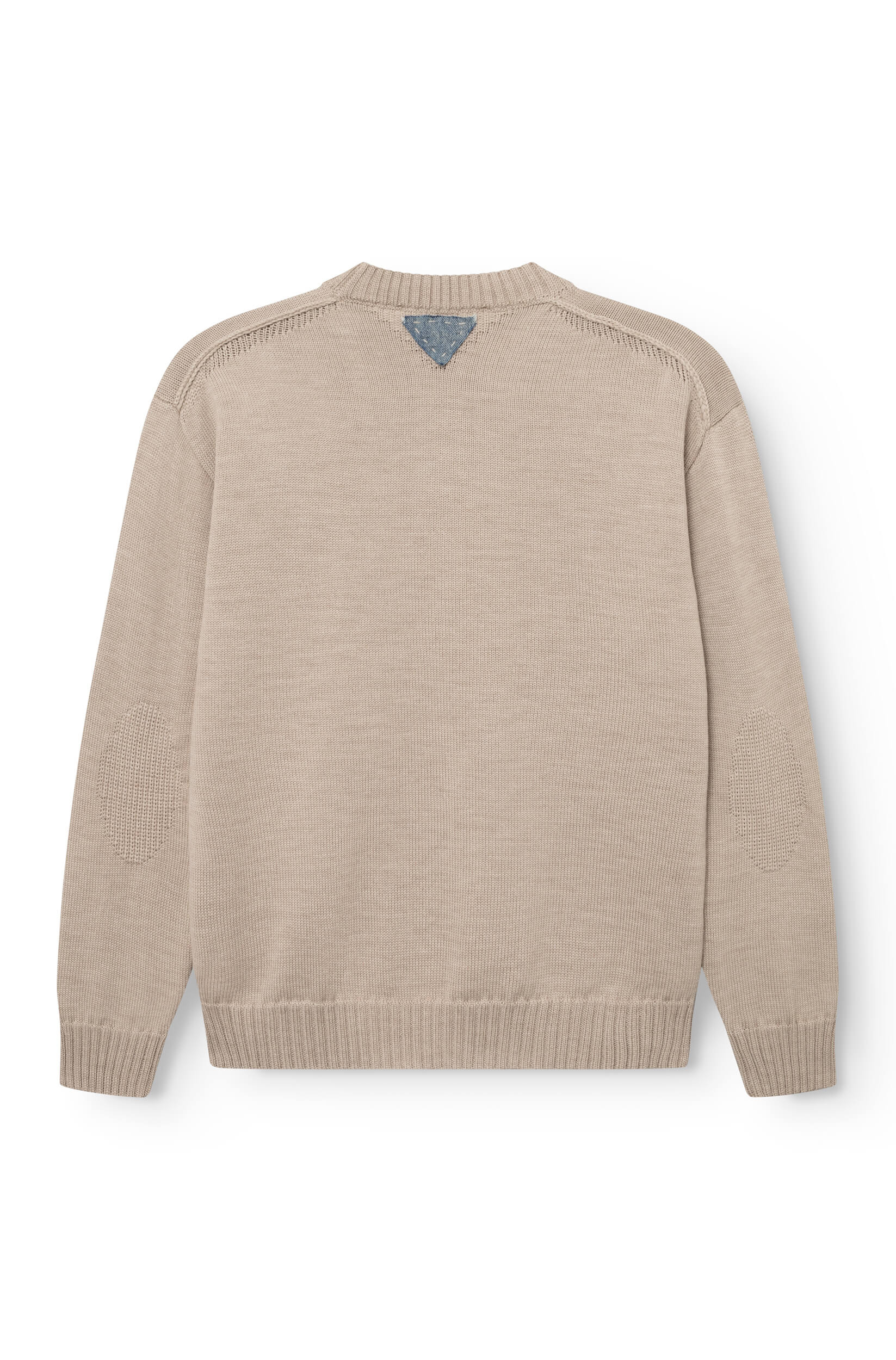 Pull à col rond beige en laine mérinos fabriqué en France vue de dos