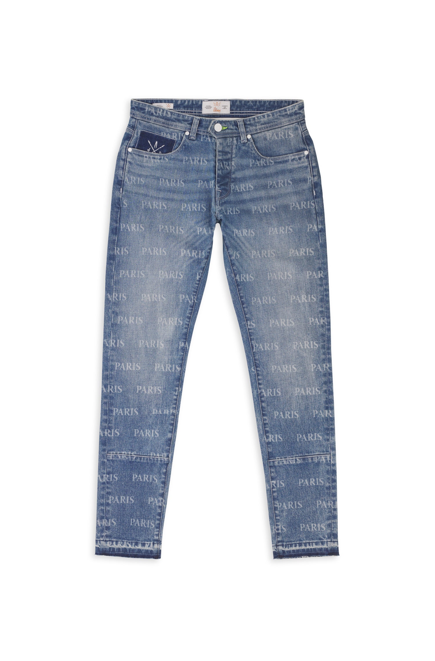 jeans homme bleu délavé coupe slim logo laser