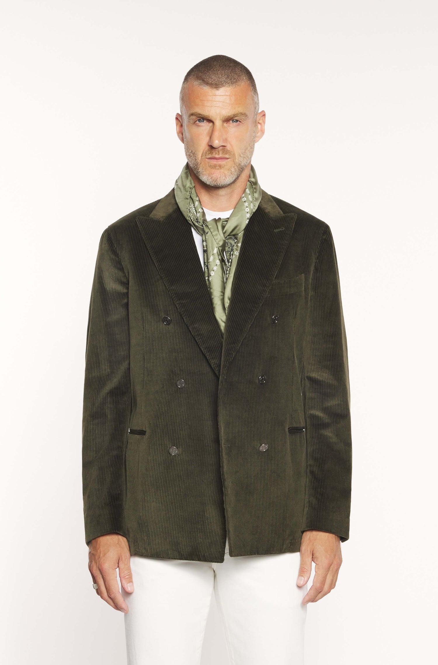 AD 152 - Veste croisée en velours côtelé cachemire kaki