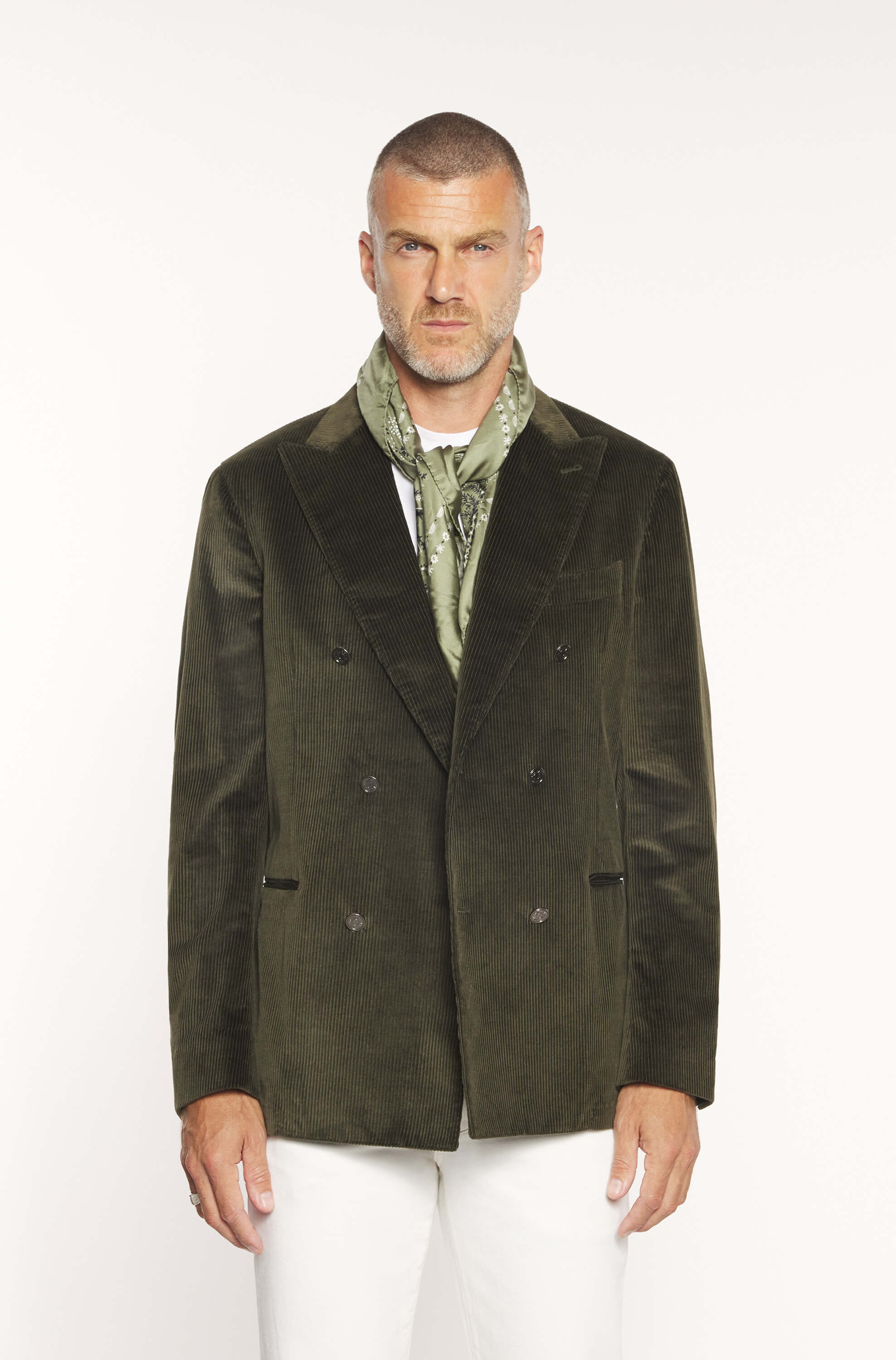 AD 152 - Veste croisée en velours côtelé cachemire kaki