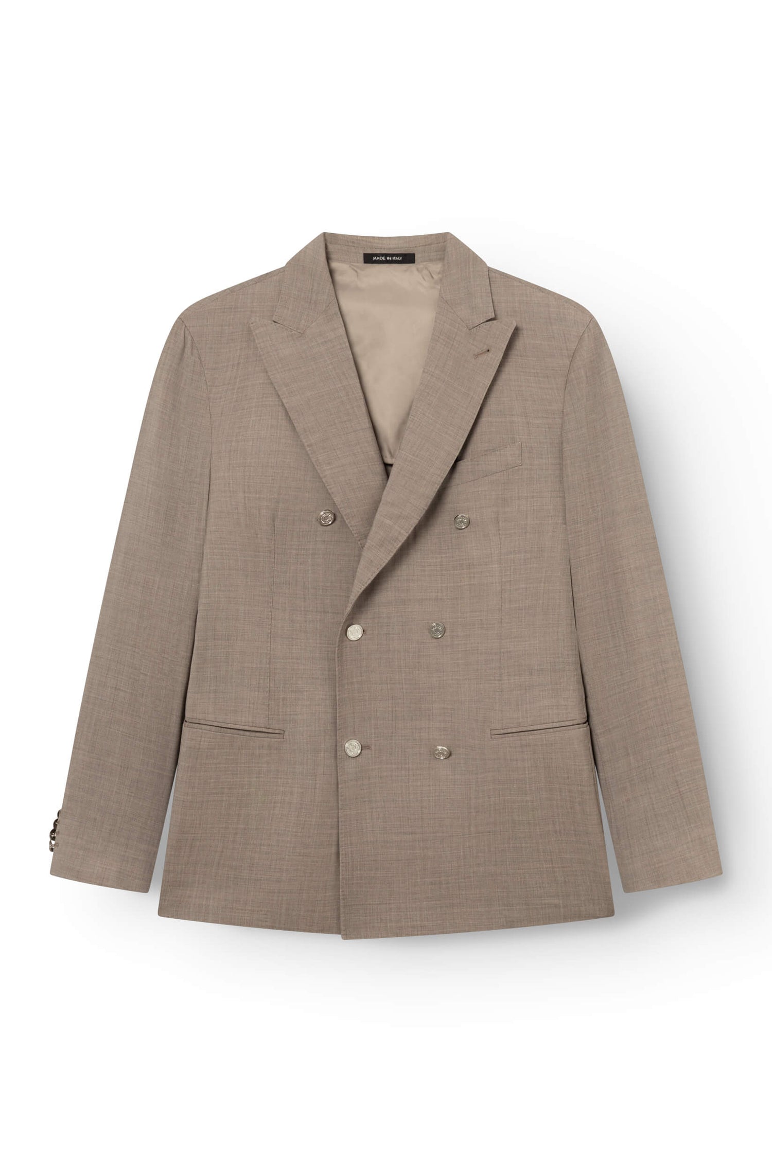 Blazer croisé homme en laine froide Tollegno coloris beige.