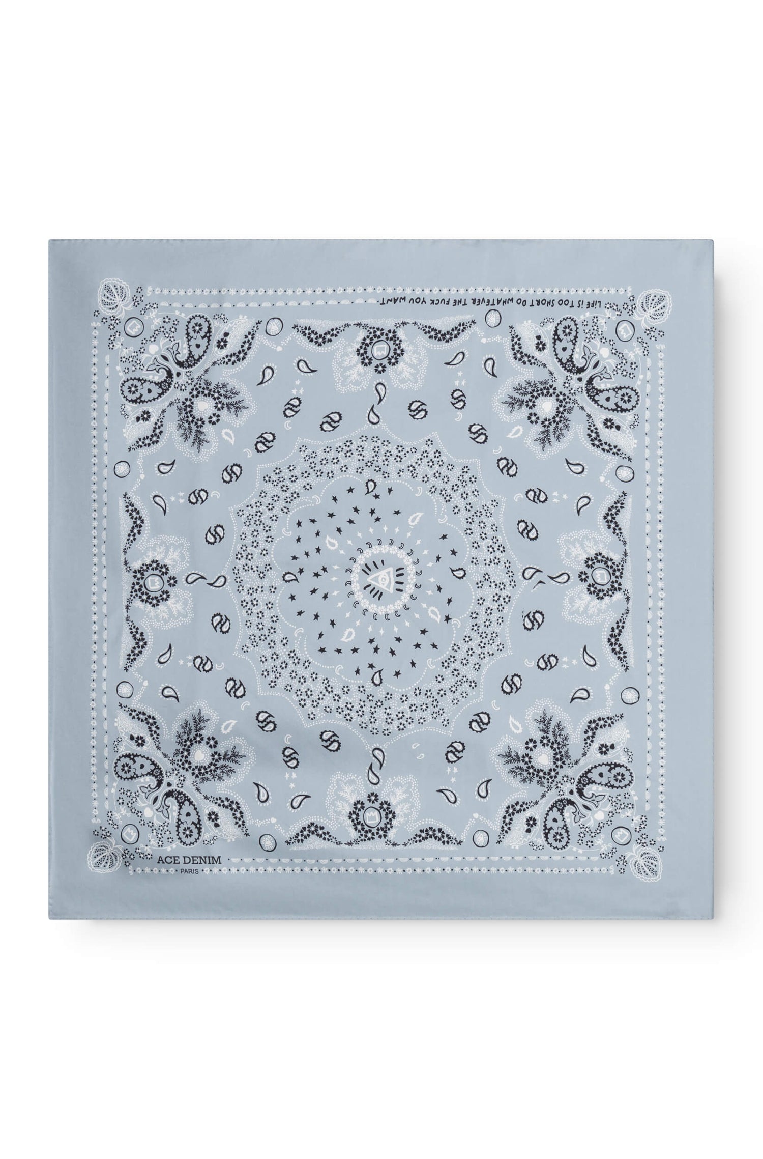 Foulard en soie bleu glacier à motif bandana