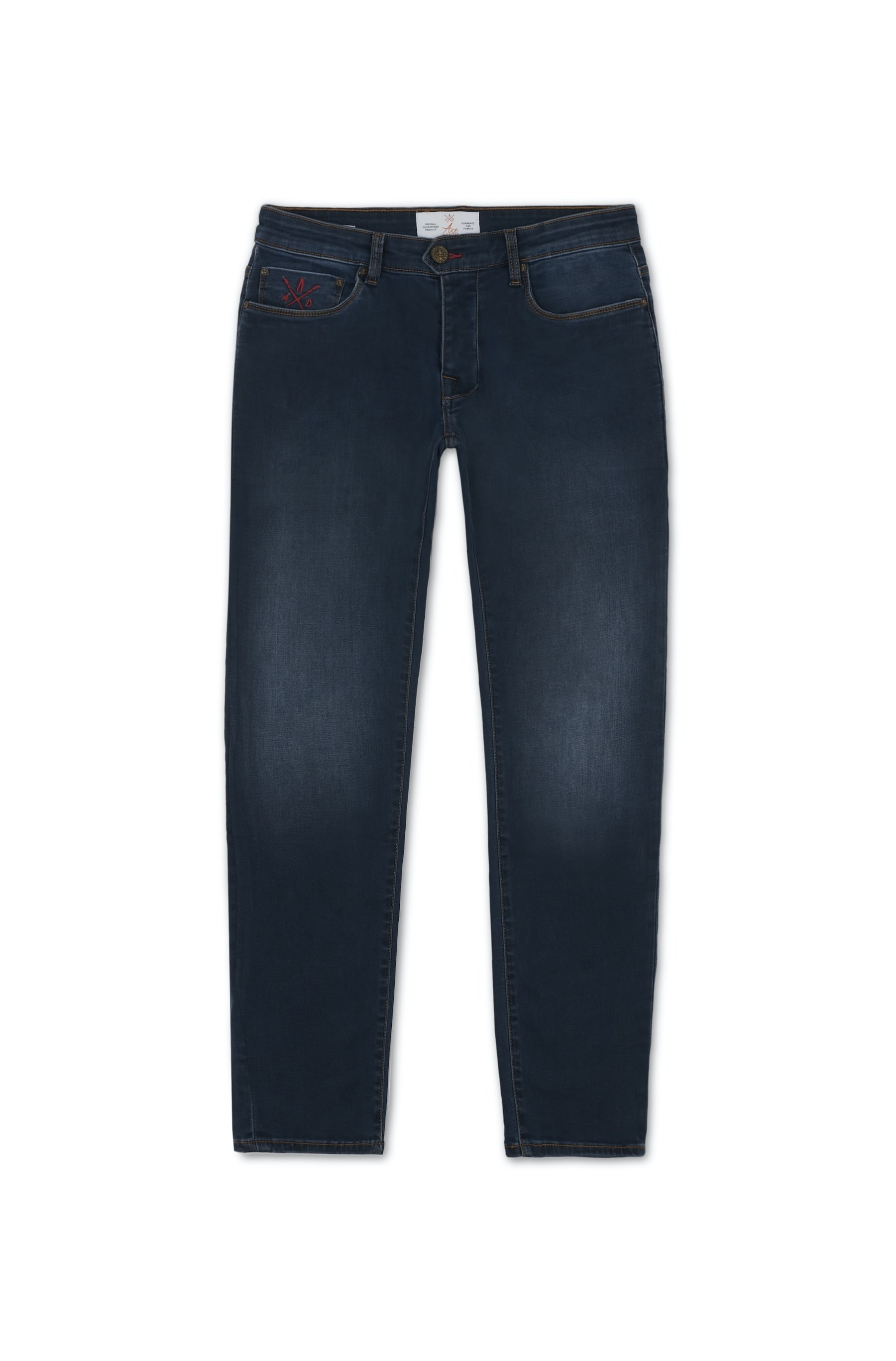 jeans homme bleu foncé slim straight details rouge