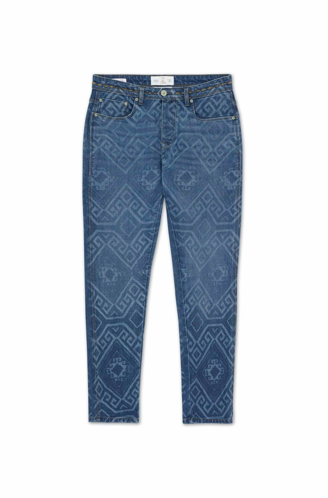 jeans homme bleu motifs ethnique laser