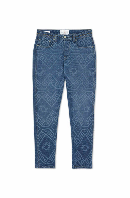 jeans homme bleu motifs ethnique laser