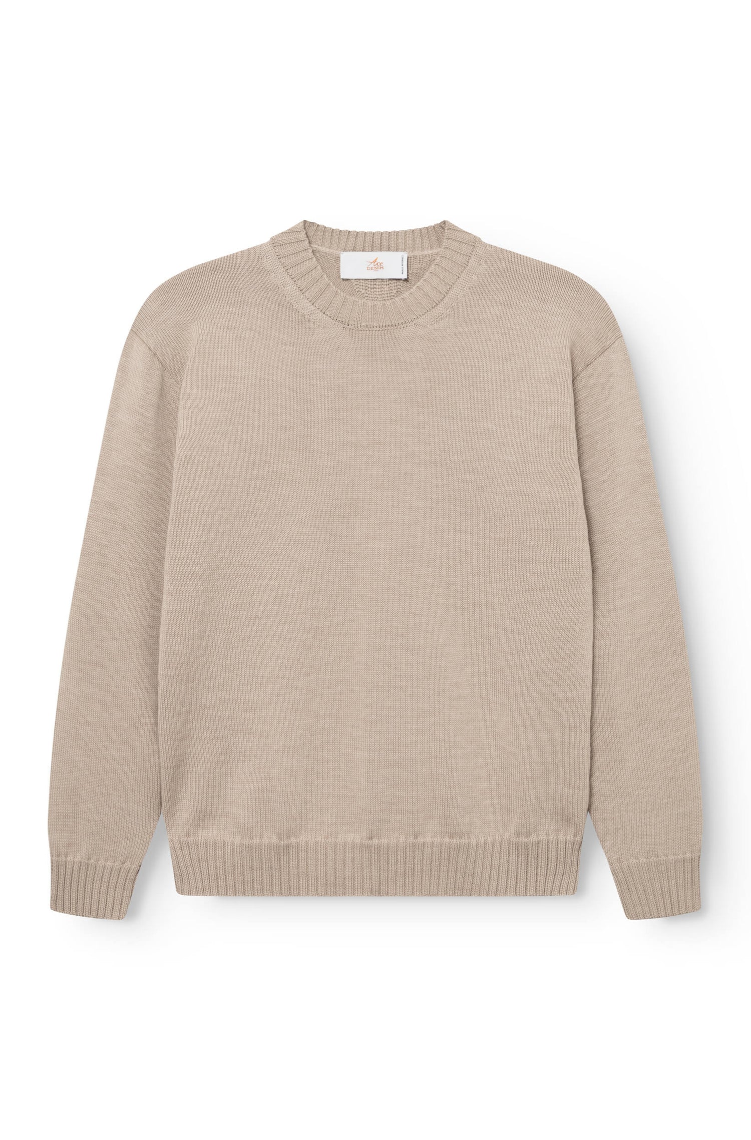 Pull à col rond en laine mérinos beige fabriqué en france