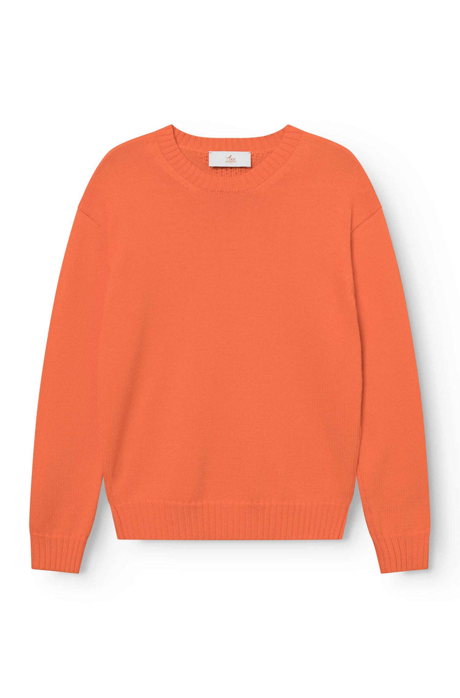 Pull col rond orange en laine merinos pour homme