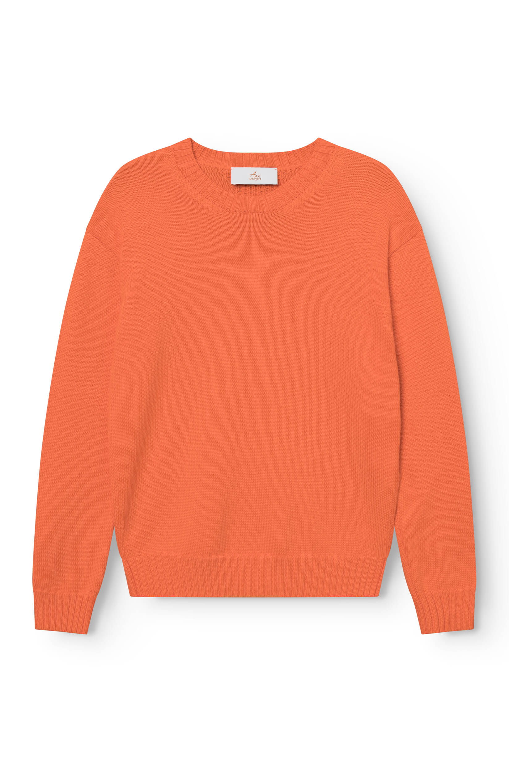 Pull col rond orange en laine merinos pour homme