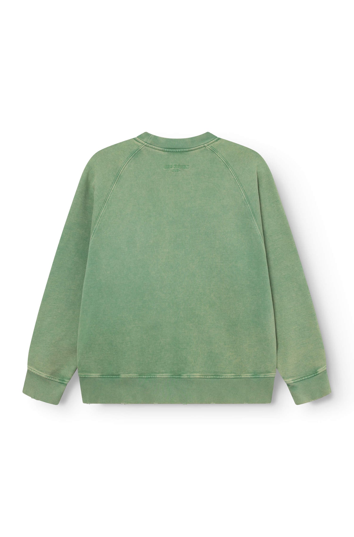 Vue de dos du sweat-shirt en coton vert teint artisanalement avec la phrase "life is too short, do whatever the f*** you want"