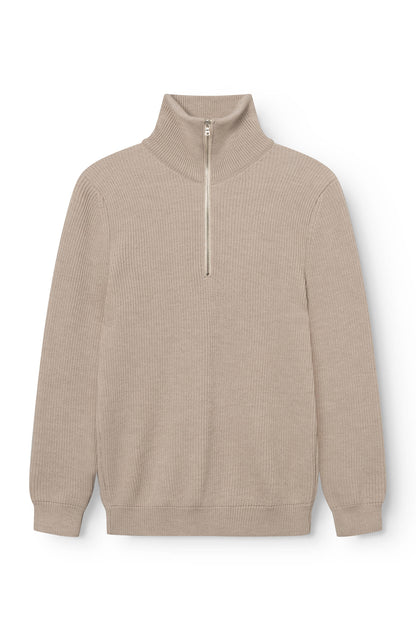 AD 198 - Beige Wool Zip-Up Collar Sweater