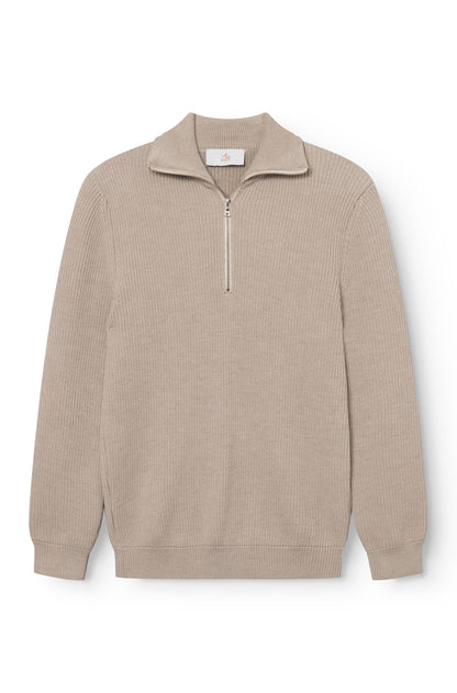 Pull col zippé en laine merinos pour homme