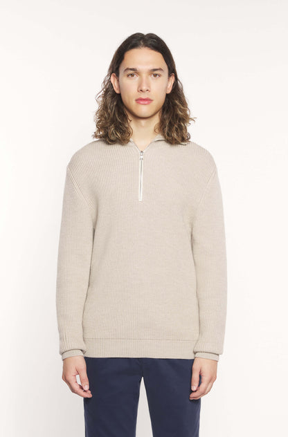 AD 198 - Beige Wool Zip-Up Collar Sweater