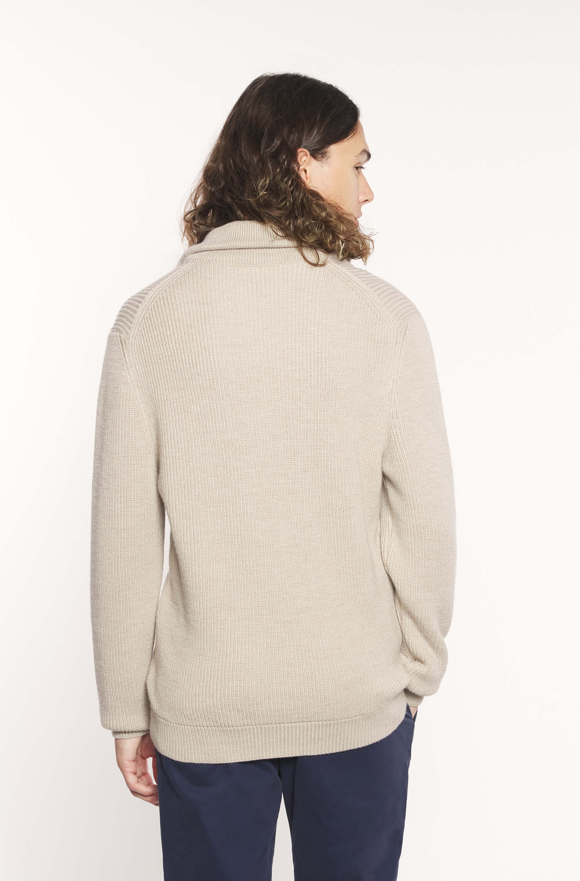 AD 198 - Beige Wool Zip-Up Collar Sweater