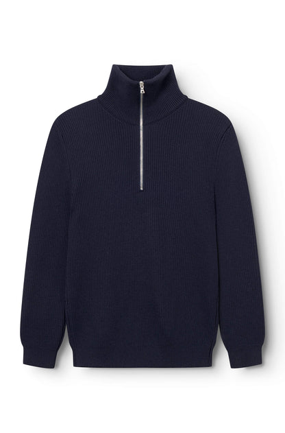 Pull col zippé marine pour homme