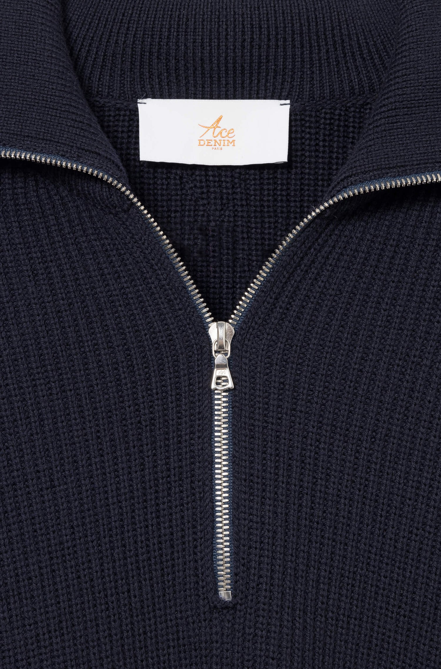AD 198 - Pull à Col Zippé en laine Bleu Marine