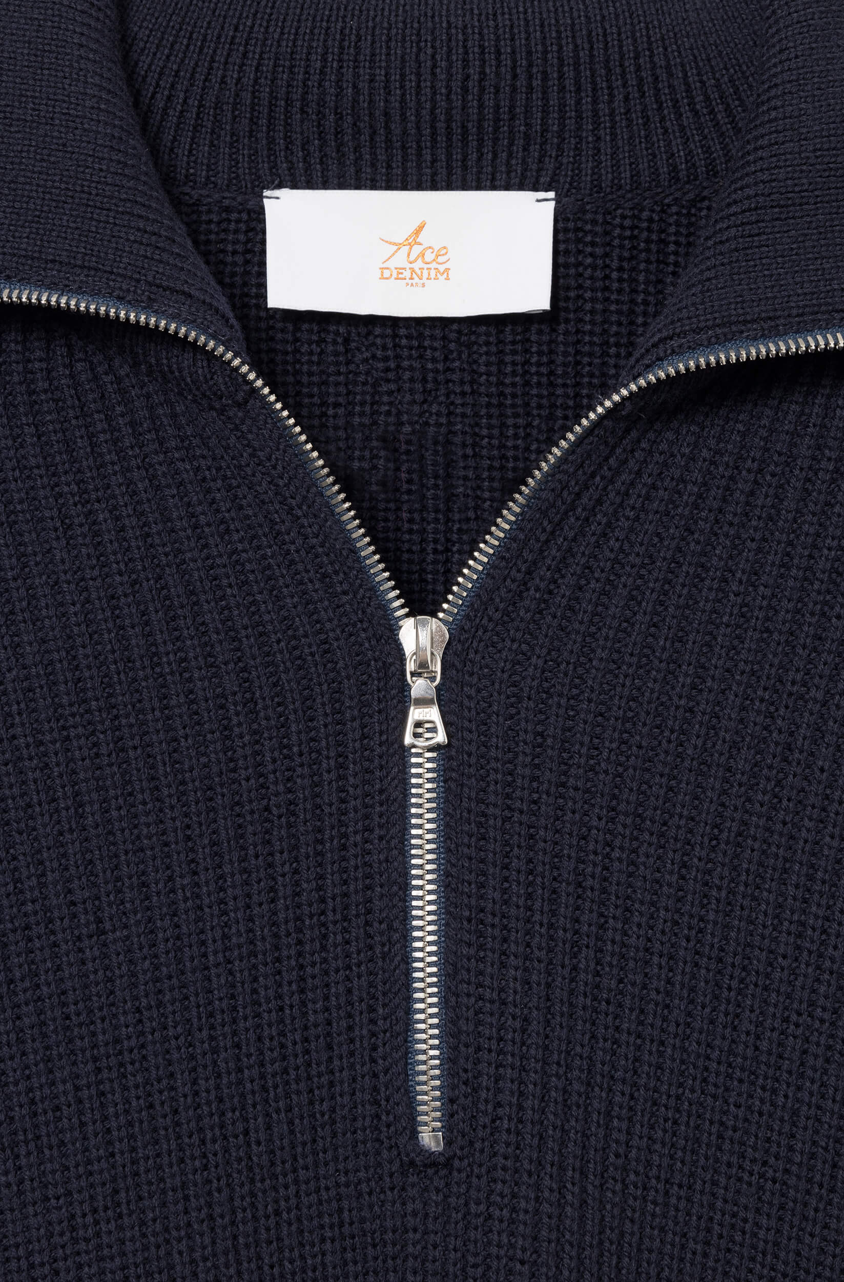 AD 198 - Pull à Col Zippé en laine Bleu Marine