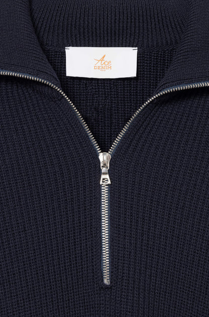 AD 198 - Pull à Col Zippé en laine Bleu Marine