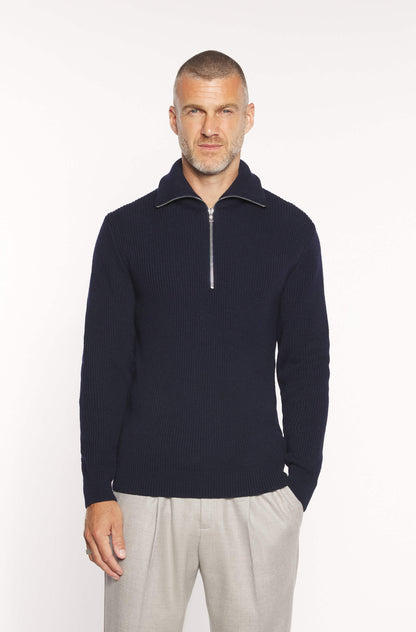 AD 198 - Pull à Col Zippé en laine Bleu Marine