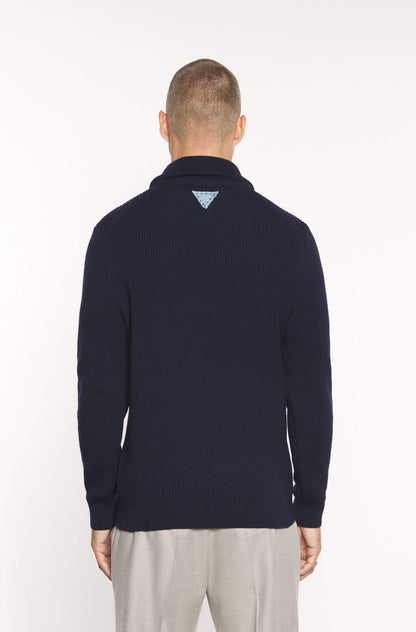 AD 198 - Pull à Col Zippé en laine Bleu Marine