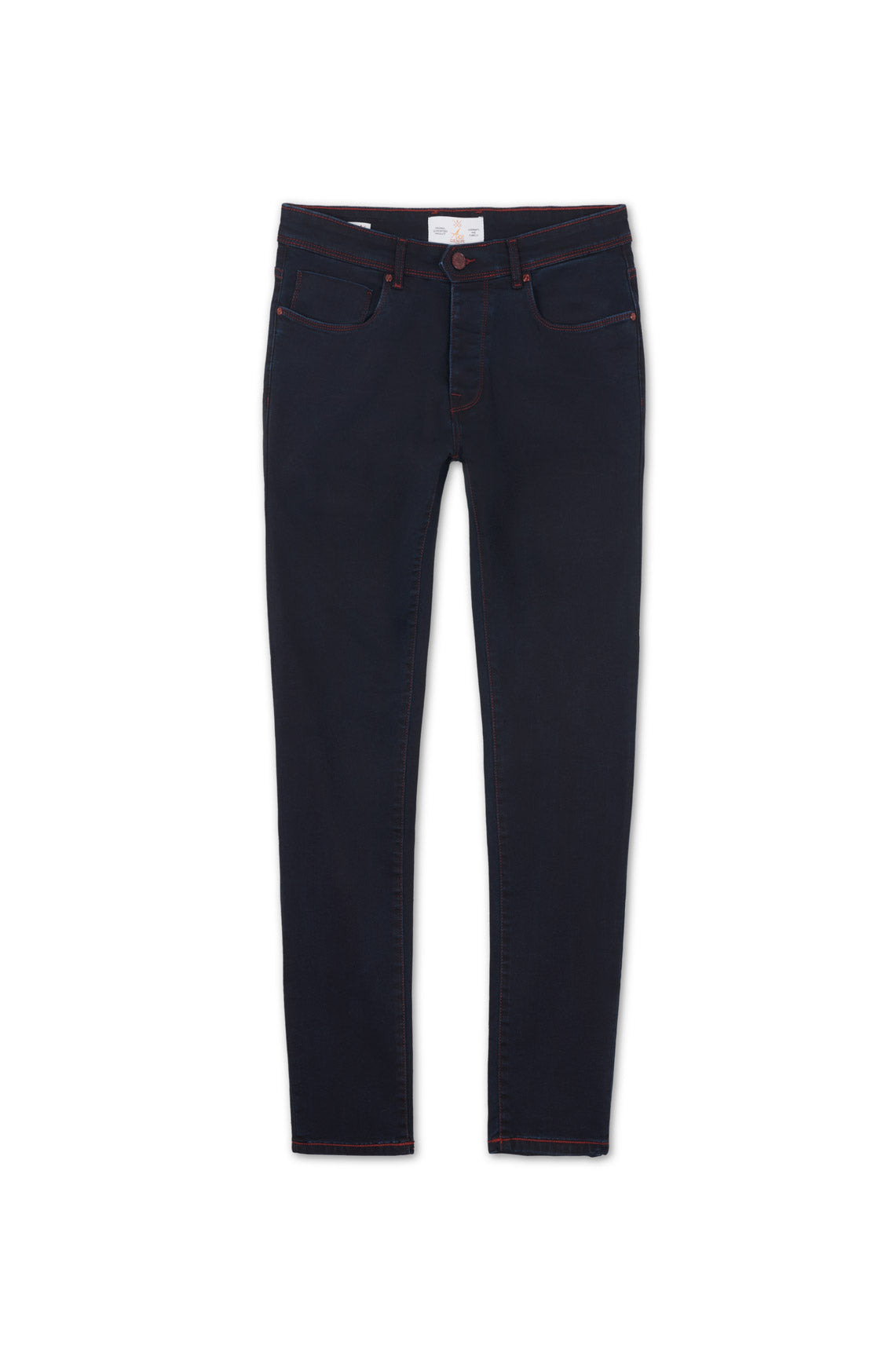 jeans homme bleu marine boutons rouge coupe slim